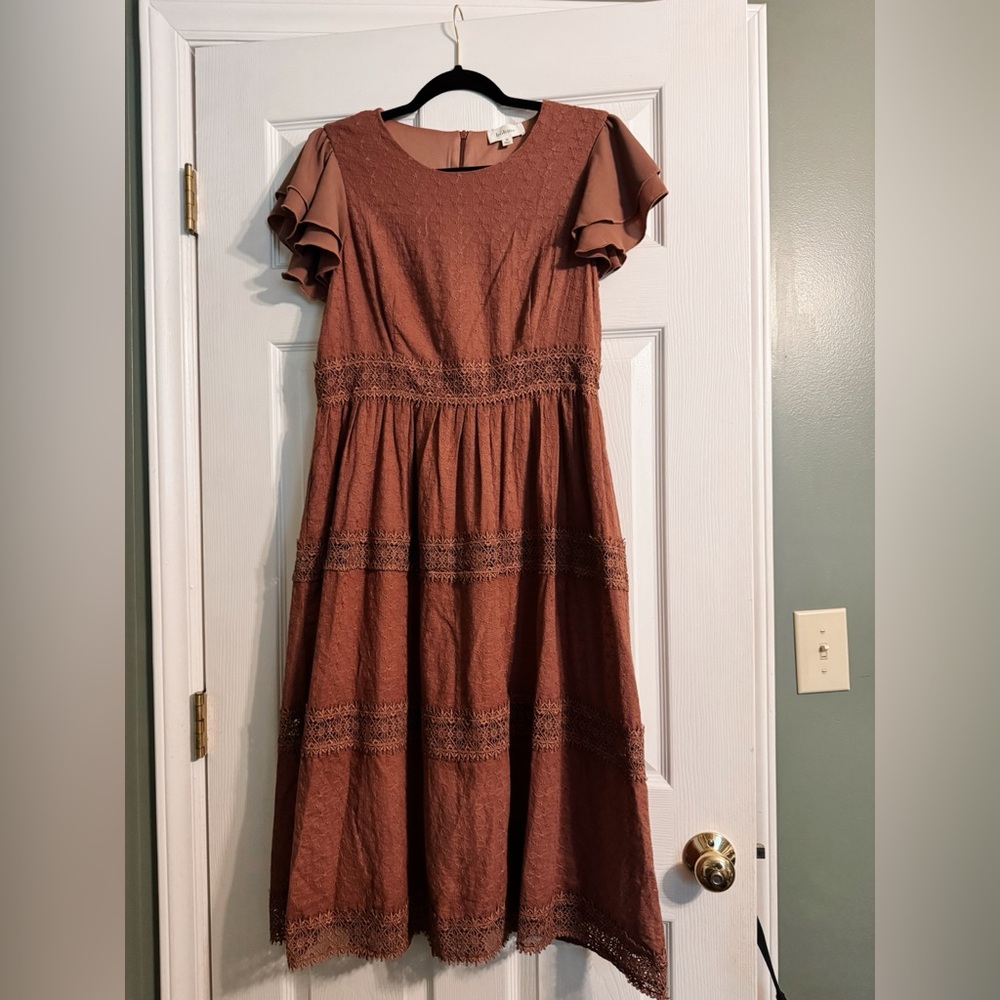 Bohme Eyelet Flutter Sleeve Midi Dress